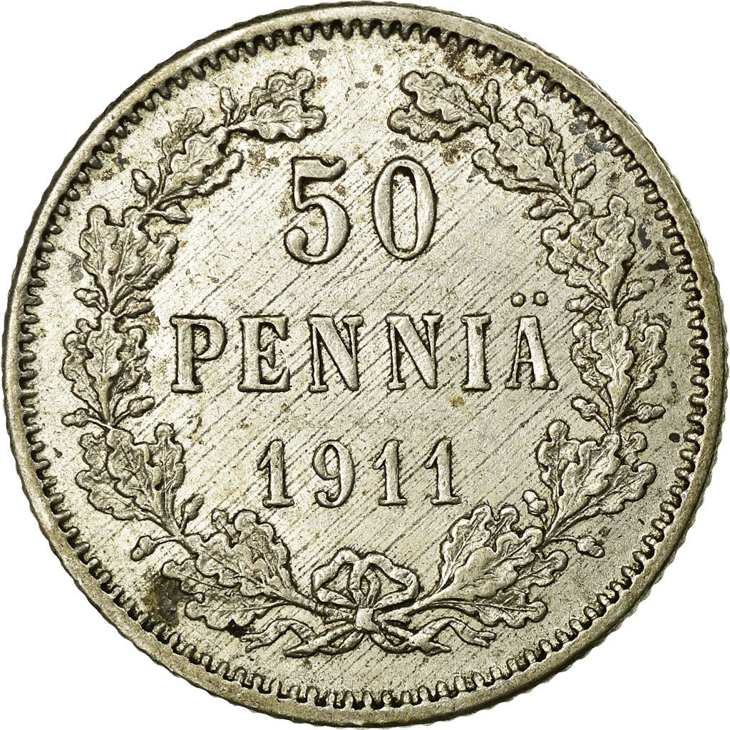 Coin, Finland, Nicholas II, 50 Penniä, 1911, AU(55-58), Silver, KM:2.2