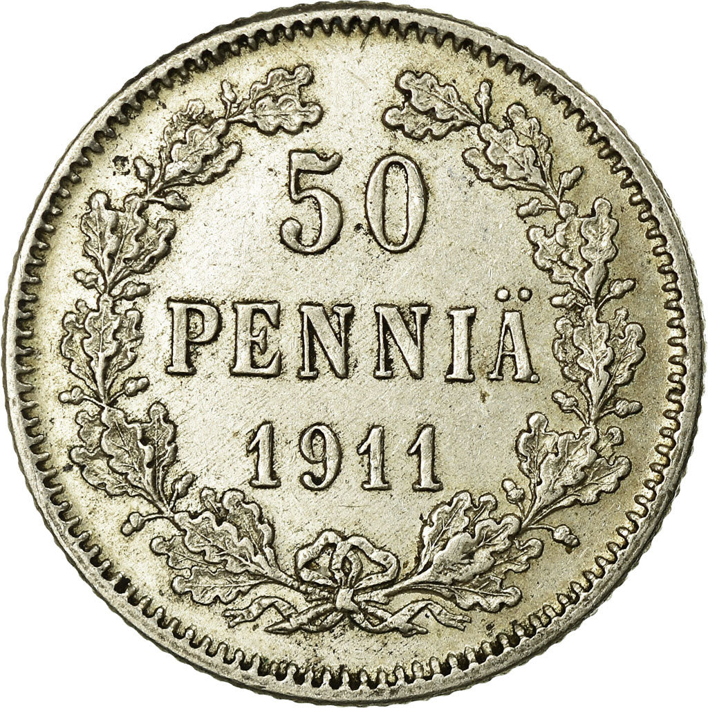 Coin, Finland, Nicholas II, 50 Penniä, 1911, AU(55-58), Silver, KM:2.2