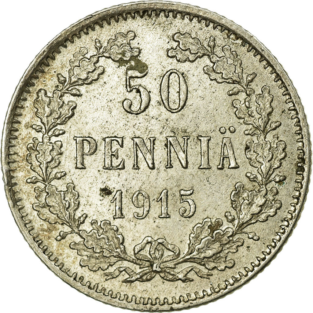 Coin, Finland, Nicholas II, 50 Penniä, 1915, AU(55-58), Silver, KM:2.2