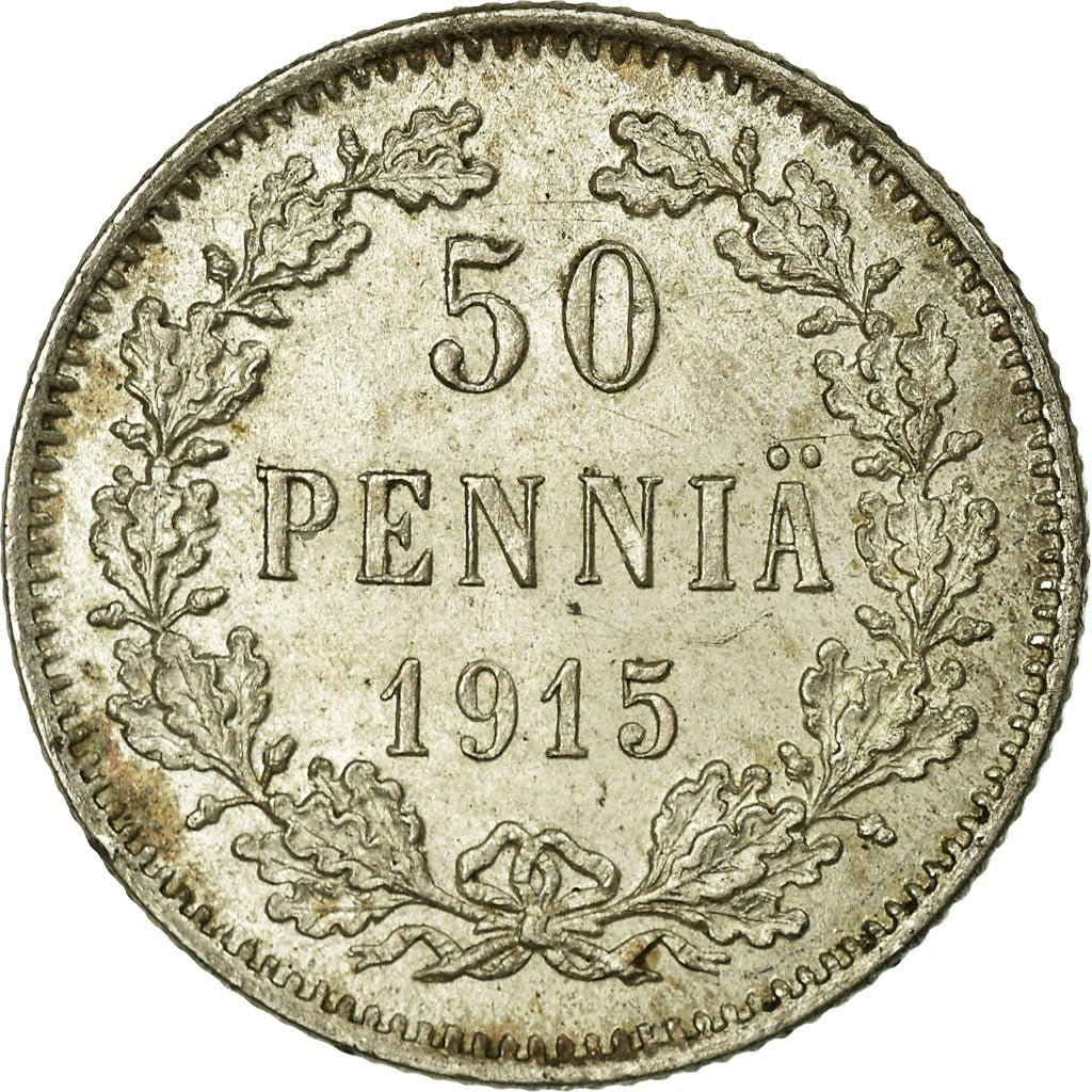 Coin, Finland, Nicholas II, 50 Penniä, 1915, MS(60-62), Silver, KM:2.2