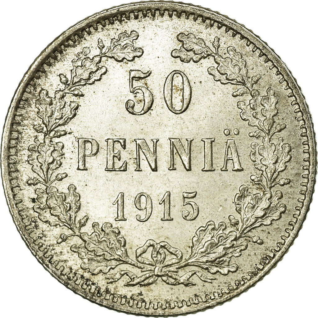 Coin, Finland, Nicholas II, 50 Penniä, 1915, MS(60-62), Silver, KM:2.2