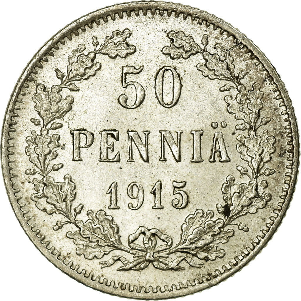 Coin, Finland, Nicholas II, 50 Penniä, 1915, MS(60-62), Silver, KM:2.2