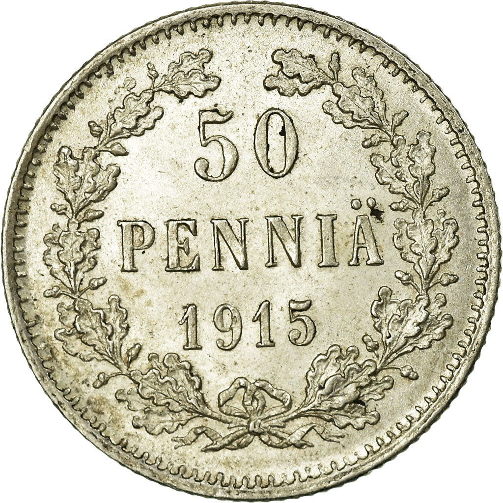 Coin, Finland, Nicholas II, 50 Penniä, 1915, MS(63), Silver, KM:2.2