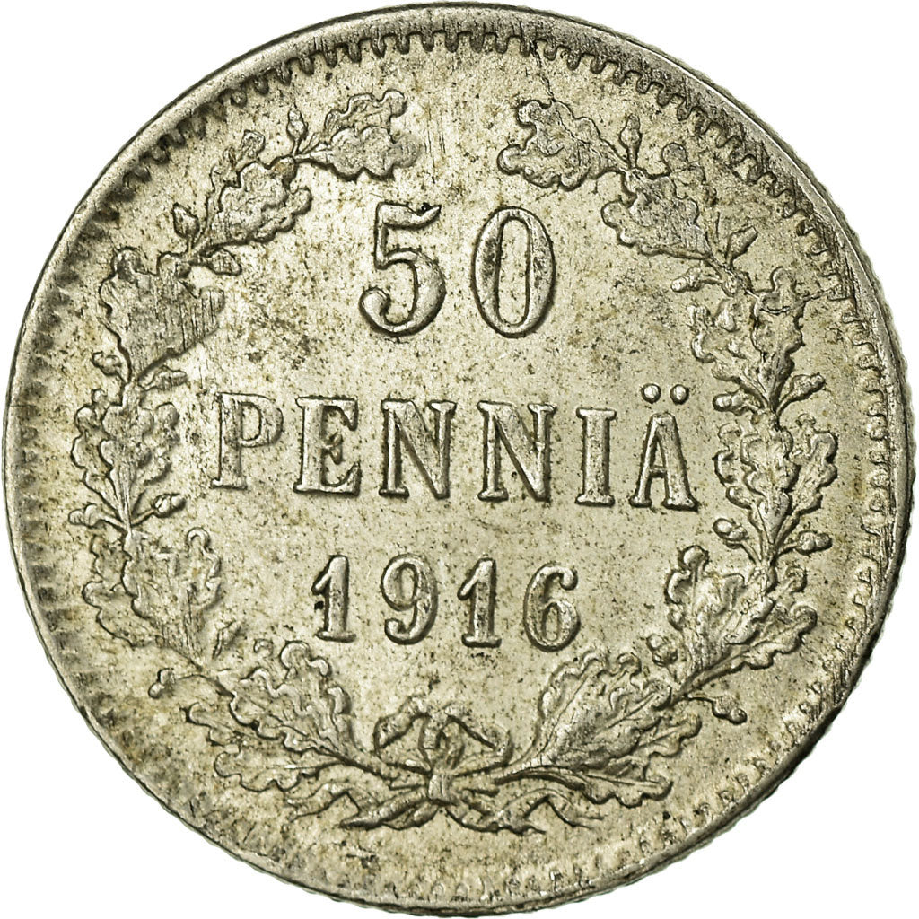 Coin, Finland, Nicholas II, 50 Penniä, 1916, AU(55-58), Silver, KM:2.2