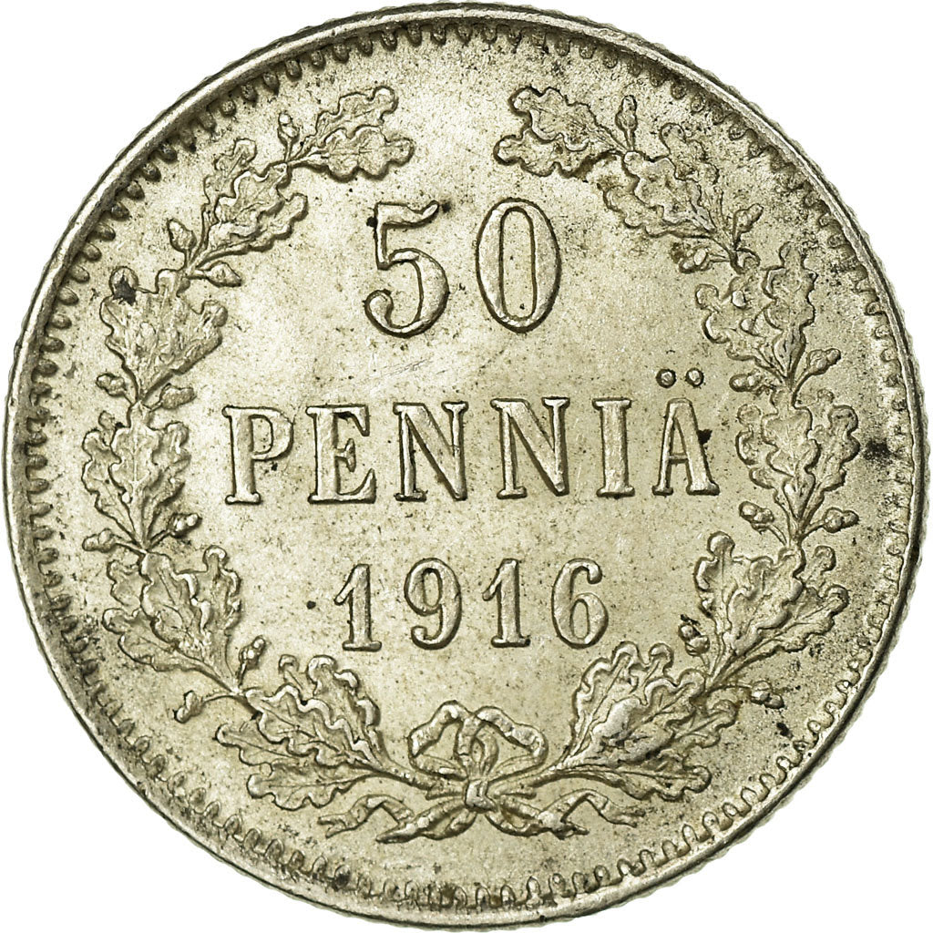 Coin, Finland, Nicholas II, 50 Penniä, 1916, MS(60-62), Silver, KM:2.2