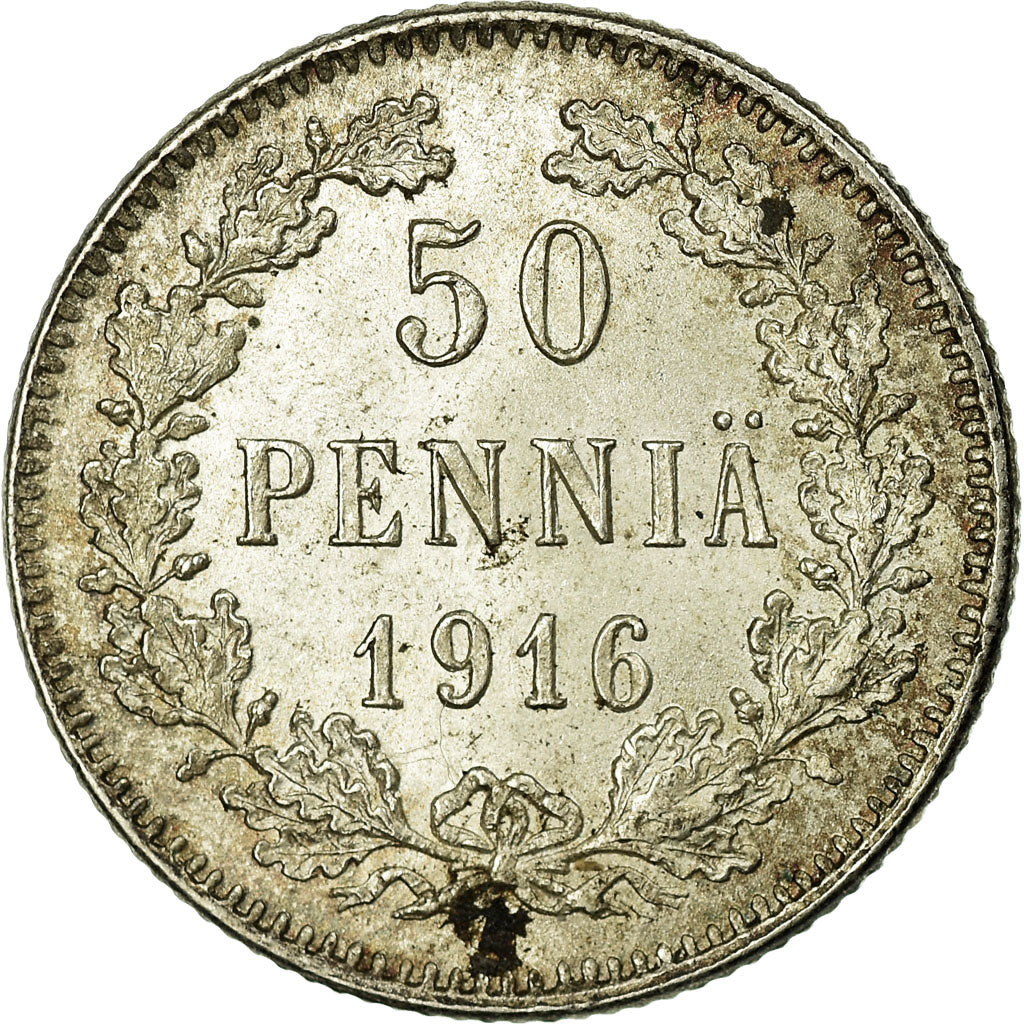 Coin, Finland, Nicholas II, 50 Penniä, 1916, MS(60-62), Silver, KM:2.2