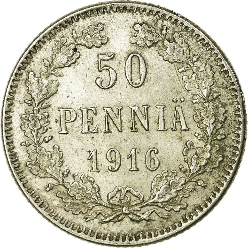 Coin, Finland, Nicholas II, 50 Penniä, 1916, MS(60-62), Silver, KM:2.2