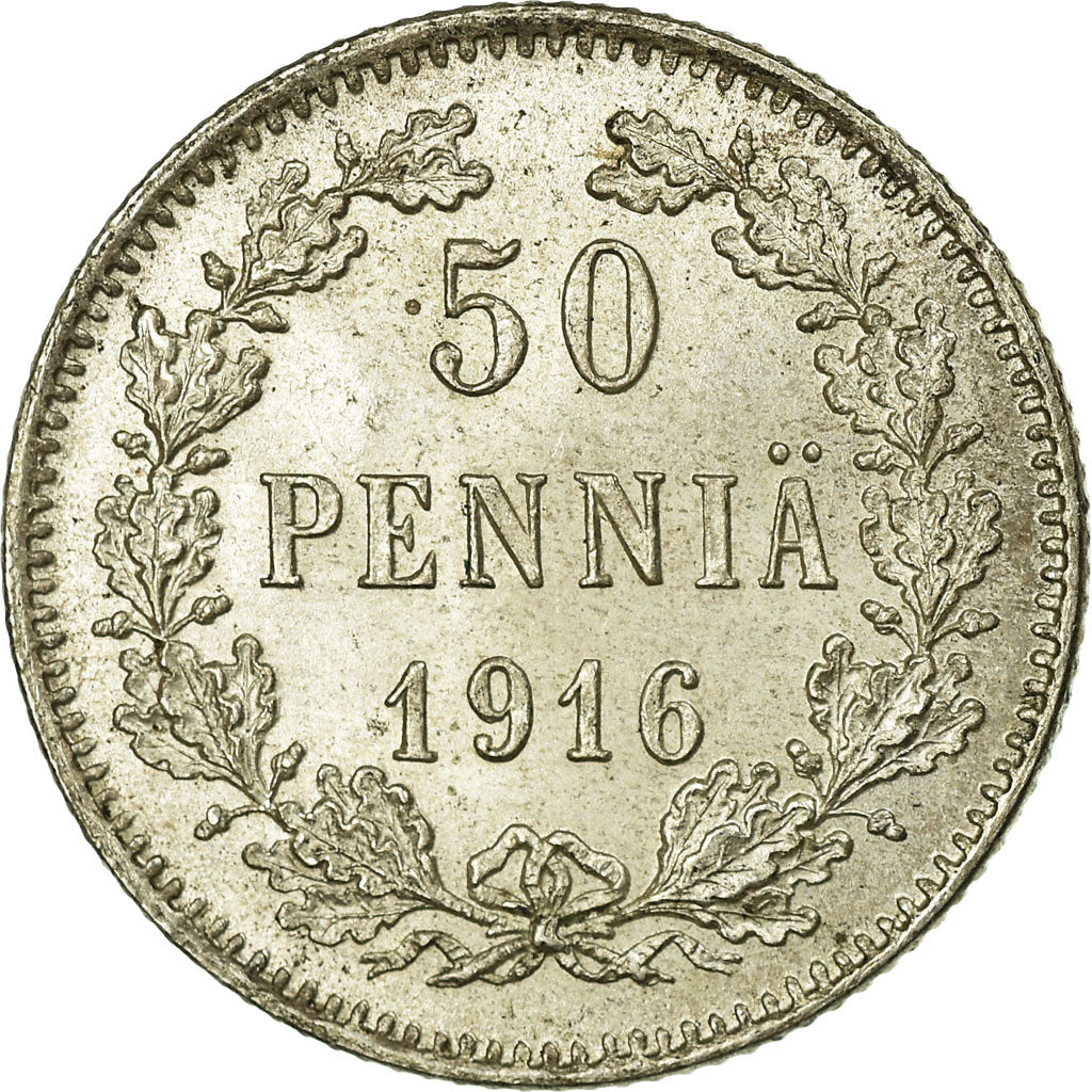 Coin, Finland, Nicholas II, 50 Penniä, 1916, MS(63), Silver, KM:2.2