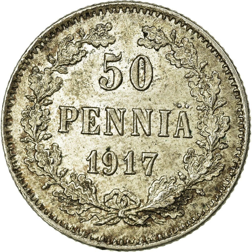 Coin, Finland, Nicholas II, 50 Penniä, 1917, AU(55-58), Silver, KM:2.2