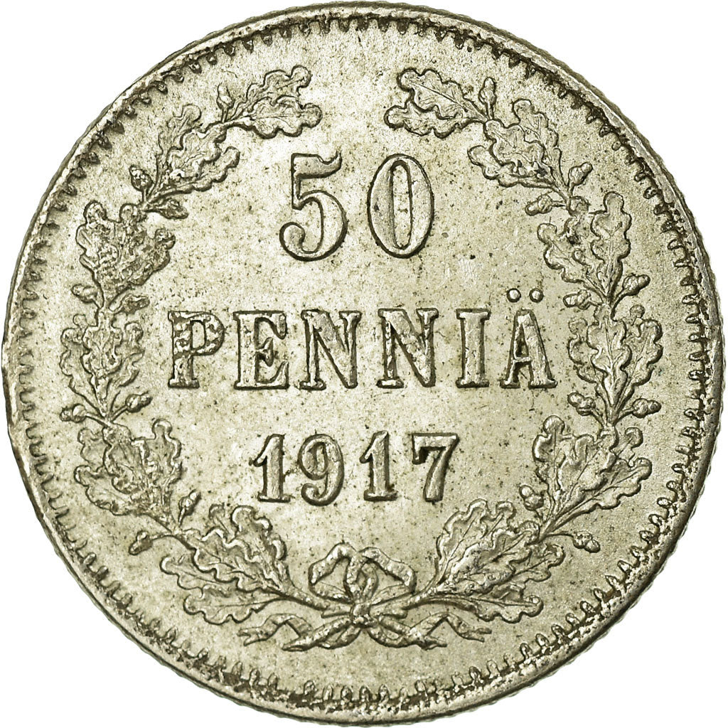 Coin, Finland, Nicholas II, 50 Penniä, 1917, MS(60-62), Silver, KM:2.2