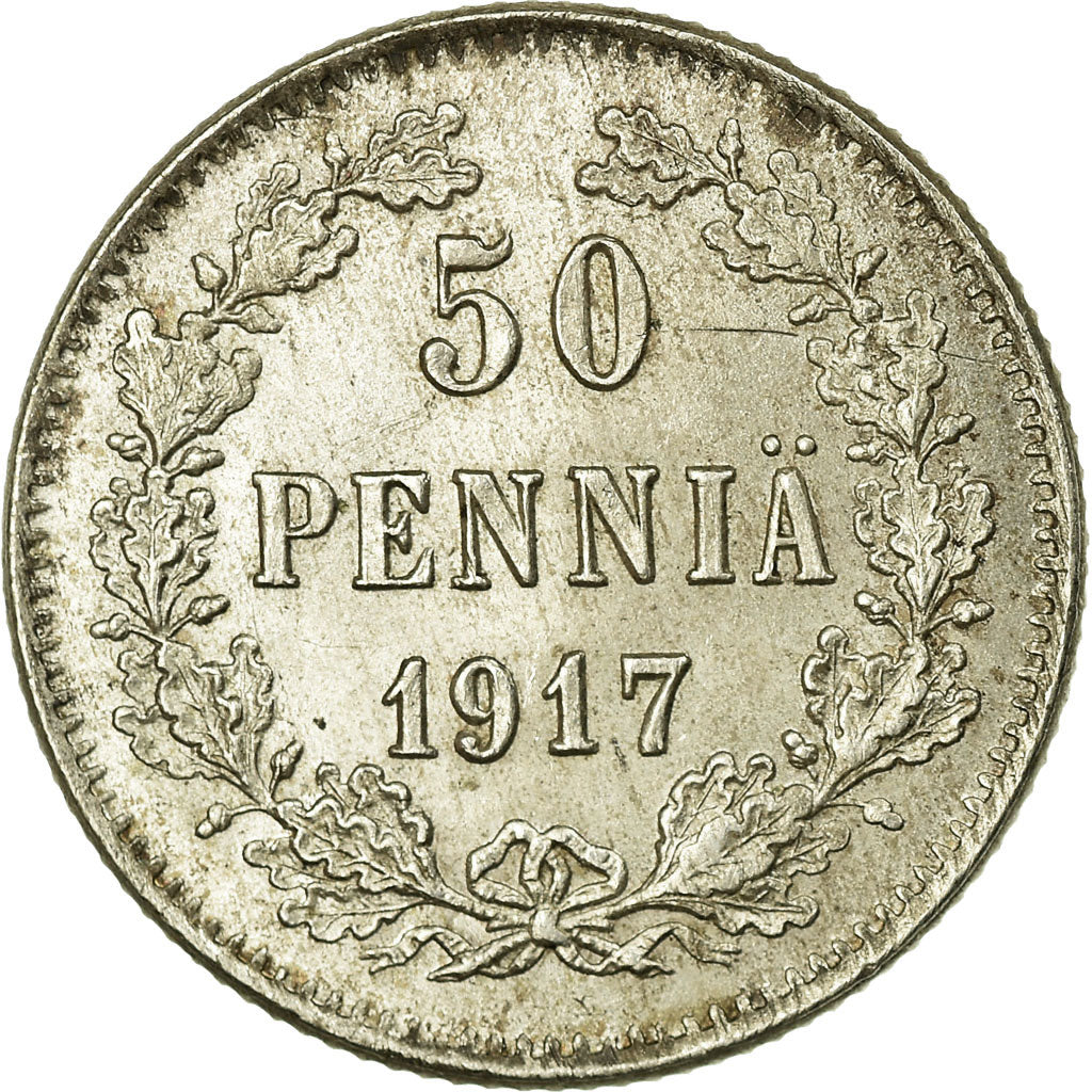 Coin, Finland, Nicholas II, 50 Penniä, 1917, MS(63), Silver, KM:20