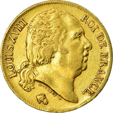 Moeda, França, Louis XVIII, 20 Francs, 1818, Paris, EF(40-45), Dourado