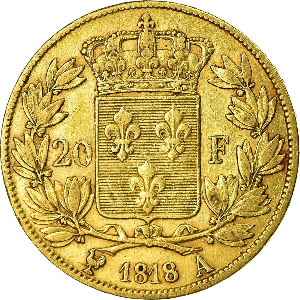 Moeda, França, Louis XVIII, 20 Francs, 1818, Paris, EF(40-45), Dourado