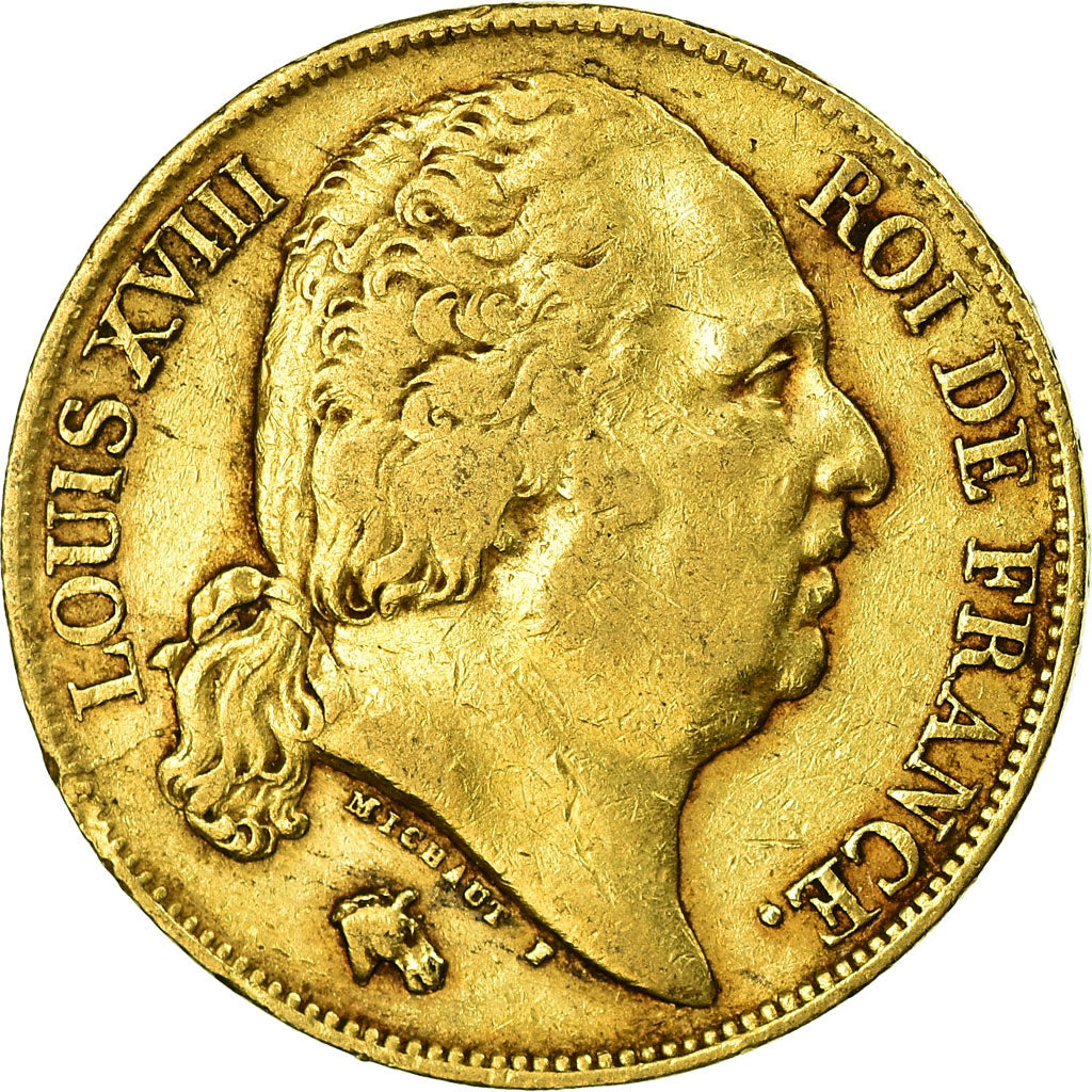 Munten, Frankrijk, Louis XVIII, 20 Francs, 1824, Lille, ZF, Goud, KM:712.9