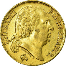 Moeda, França, Louis XVIII, 20 Francs, 1824, Lille, EF(40-45), Dourado