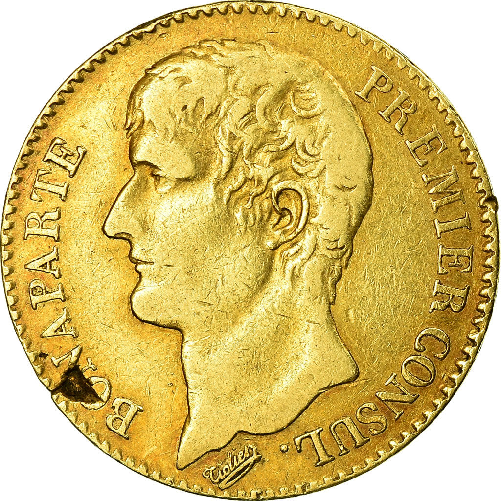 Monnaie, France, Napoléon I, 40 Francs, An XI, Paris, Avec olive, TB+, Or