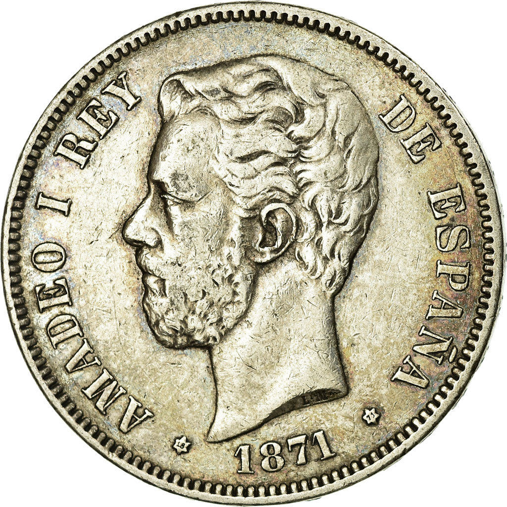 Coin, Spain, Amadeao I, 5 Pesetas, 1871, Madrid, EF(40-45), Silver, KM:666