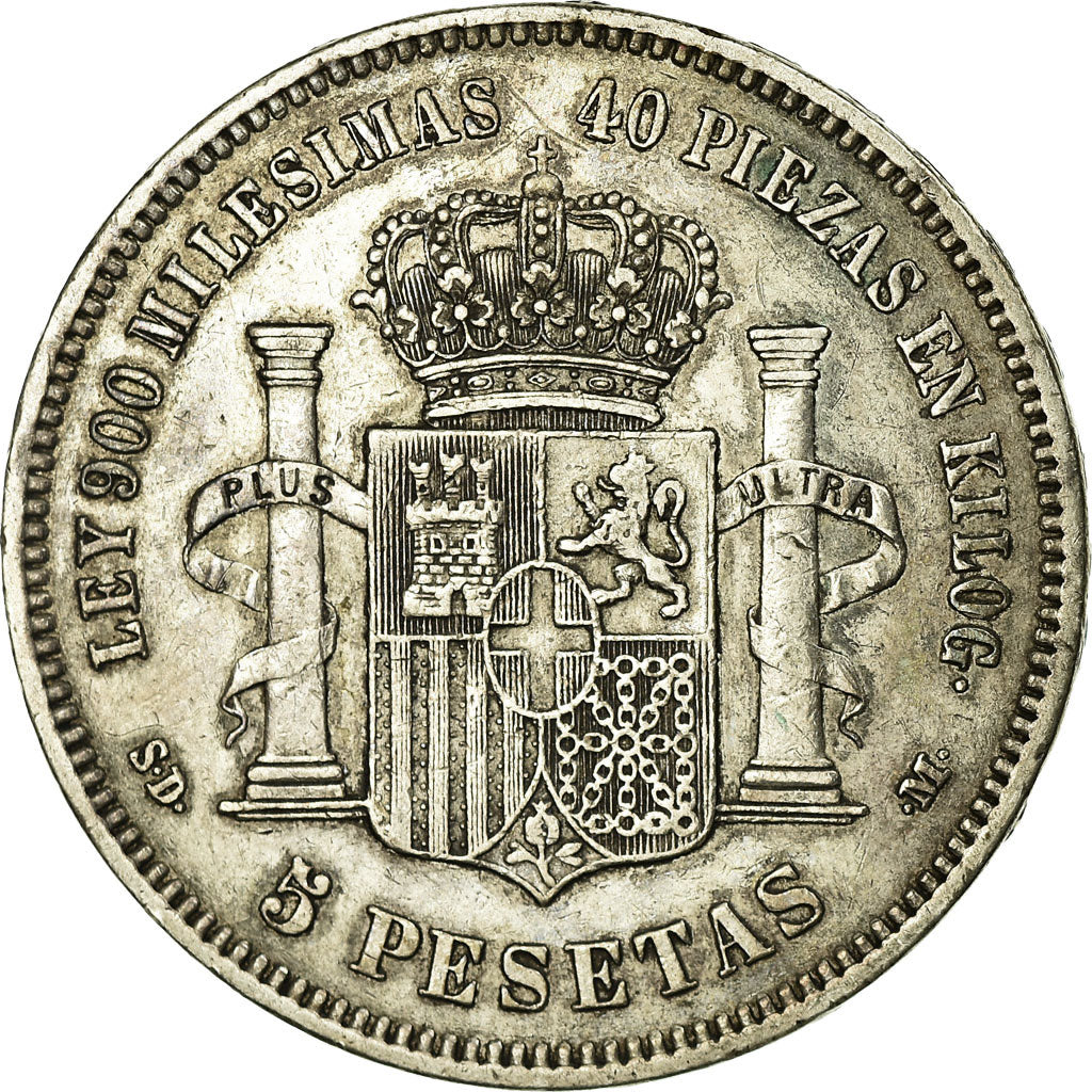 Coin, Spain, Amadeao I, 5 Pesetas, 1871, Madrid, EF(40-45), Silver, KM:666