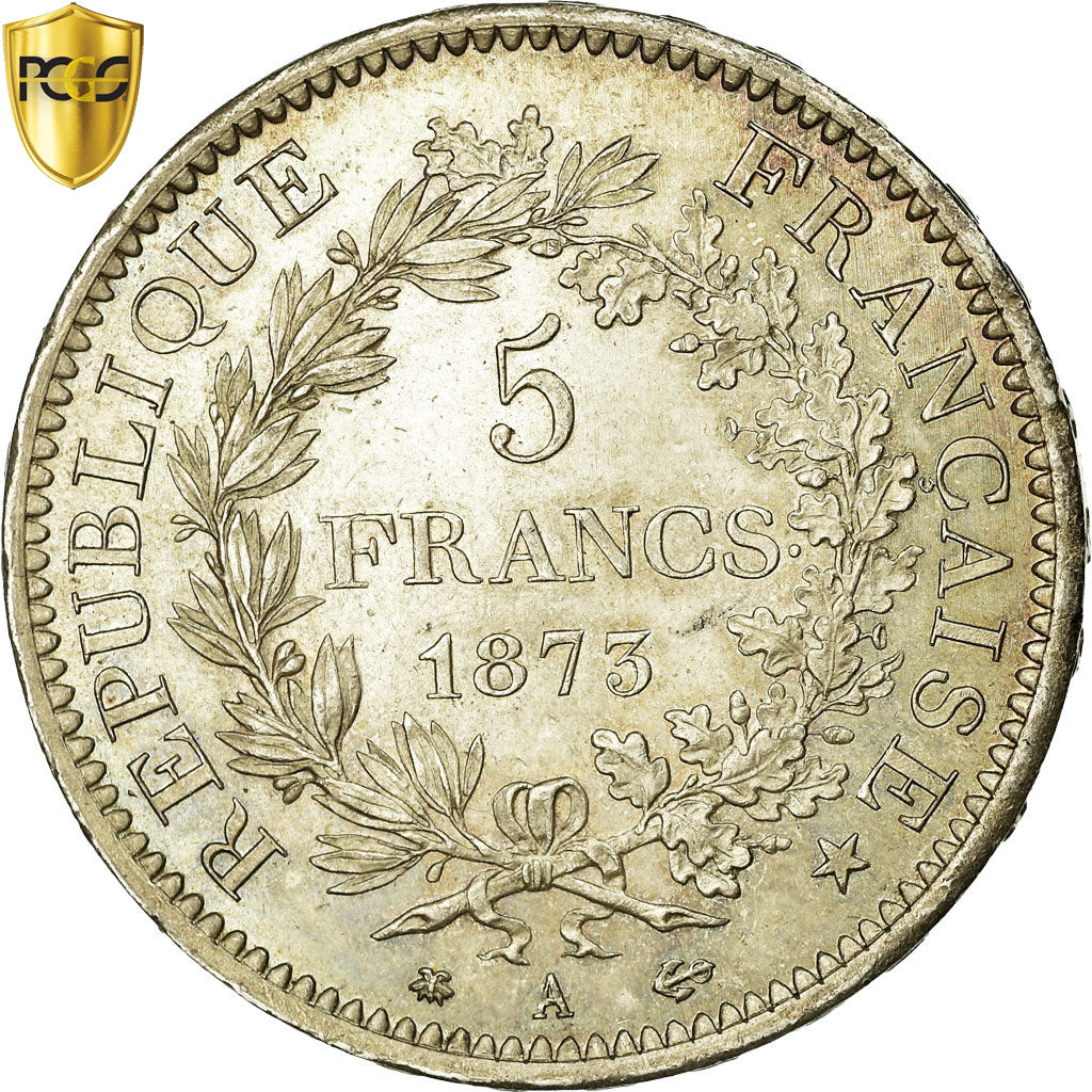 Monnaie, France, Hercule, 5 Francs, 1873, Paris, PCGS, MS66, Argent