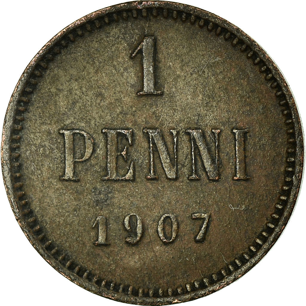 Coin, Finland, Nicholas II, Penni, 1907, AU(50-53), Copper, KM:13