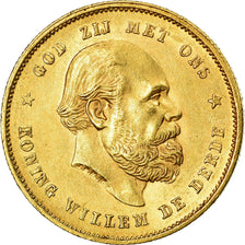 Coin, Netherlands, William III, 10 Gulden, 1877, MS(60-62), Gold, KM:106