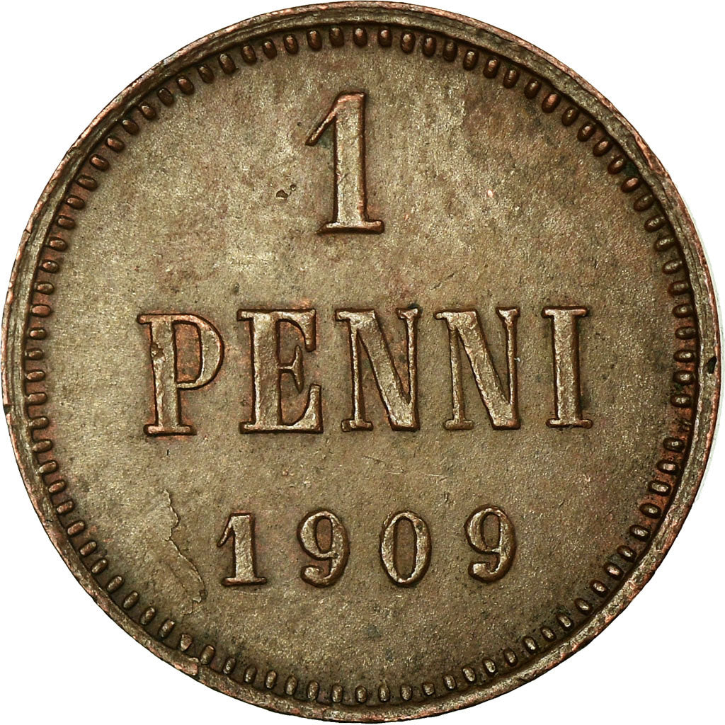 Coin, Finland, Nicholas II, Penni, 1909, AU(55-58), Copper, KM:13
