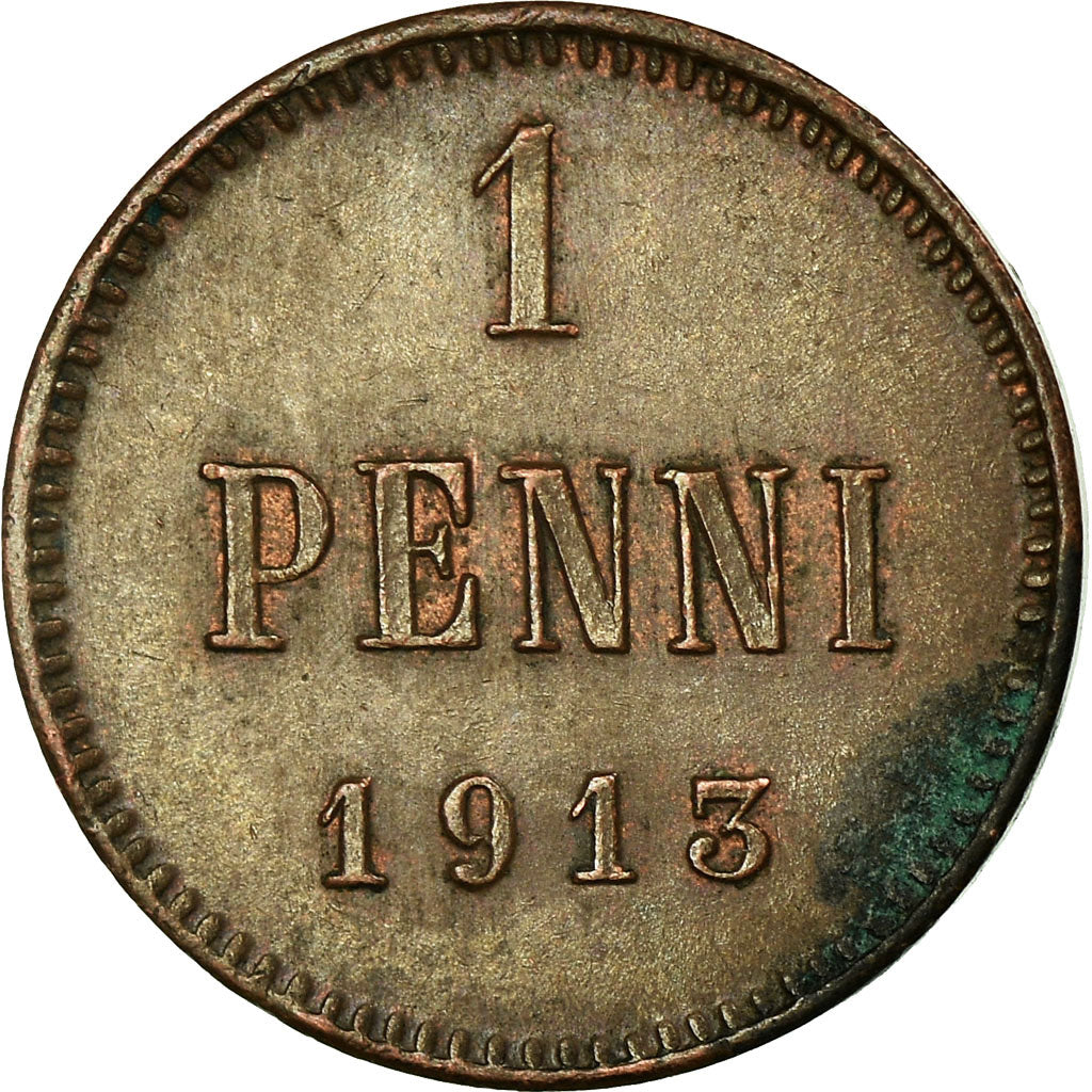 Coin, Finland, Nicholas II, Penni, 1913, AU(50-53), Copper, KM:13
