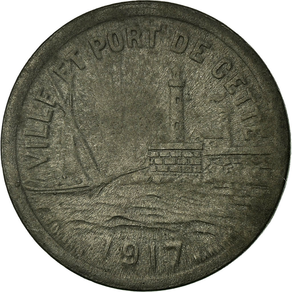 Munten, Frankrijk, Ville et Port de Cette, Sète, 5 Centimes, 1917, ZF, Zinc