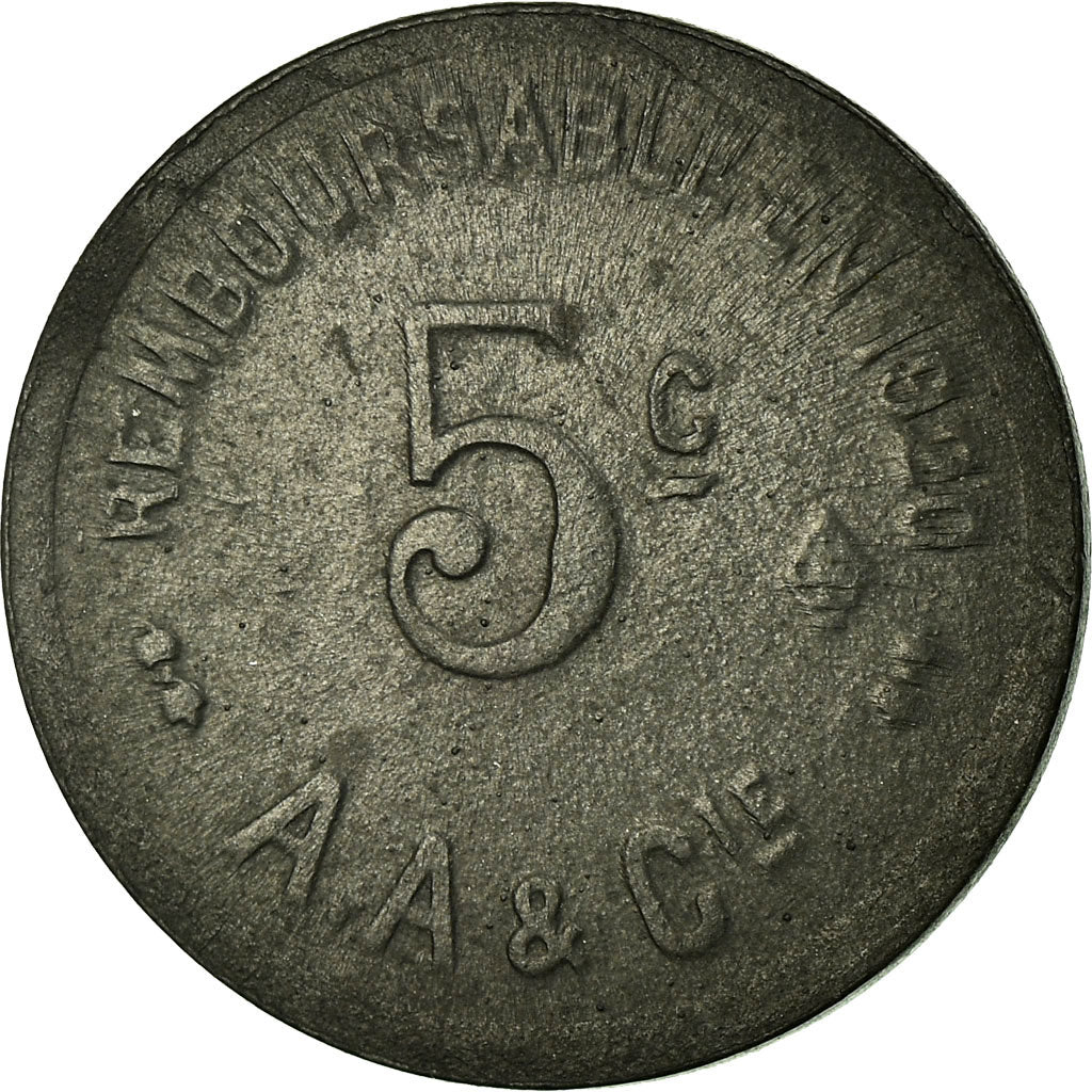 Munten, Frankrijk, Ville et Port de Cette, Sète, 5 Centimes, 1917, ZF, Zinc