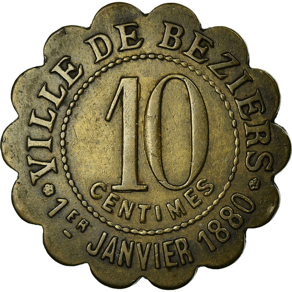 Moeda, França, Ville de Béziers, La Fraternelle, Béziers, 10 Centimes