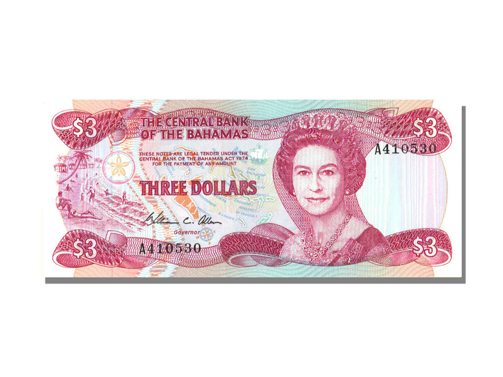 Banconote, Bahamas, 3 Dollars, 1974, FDS