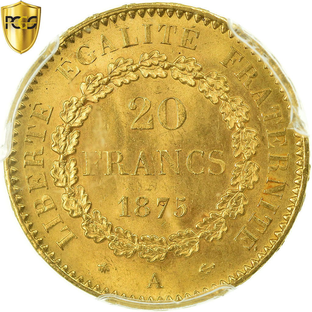 Coin, France, Génie, 20 Francs, 1875, Paris, PCGS, MS64, MS(64), Gold, KM:825