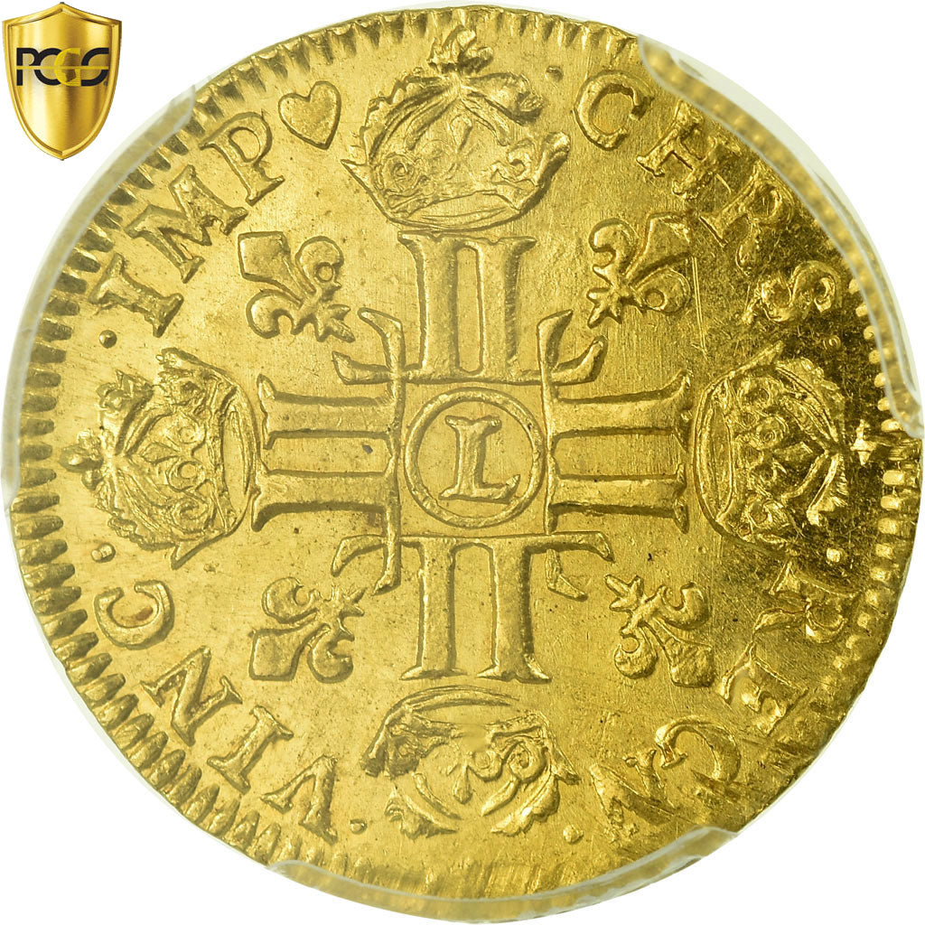 Coin, France, Louis XIV, Louis d'or au buste juvénile, 1663, Bayonne, PCGS