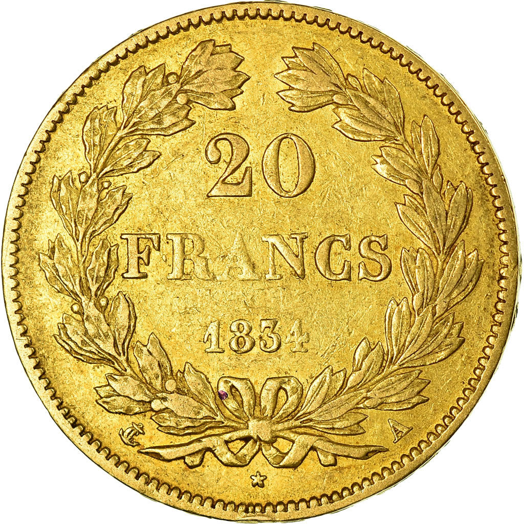 Coin, France, Louis-Philippe, 20 Francs, 1834, Paris, EF(40-45), Gold, KM:750.1