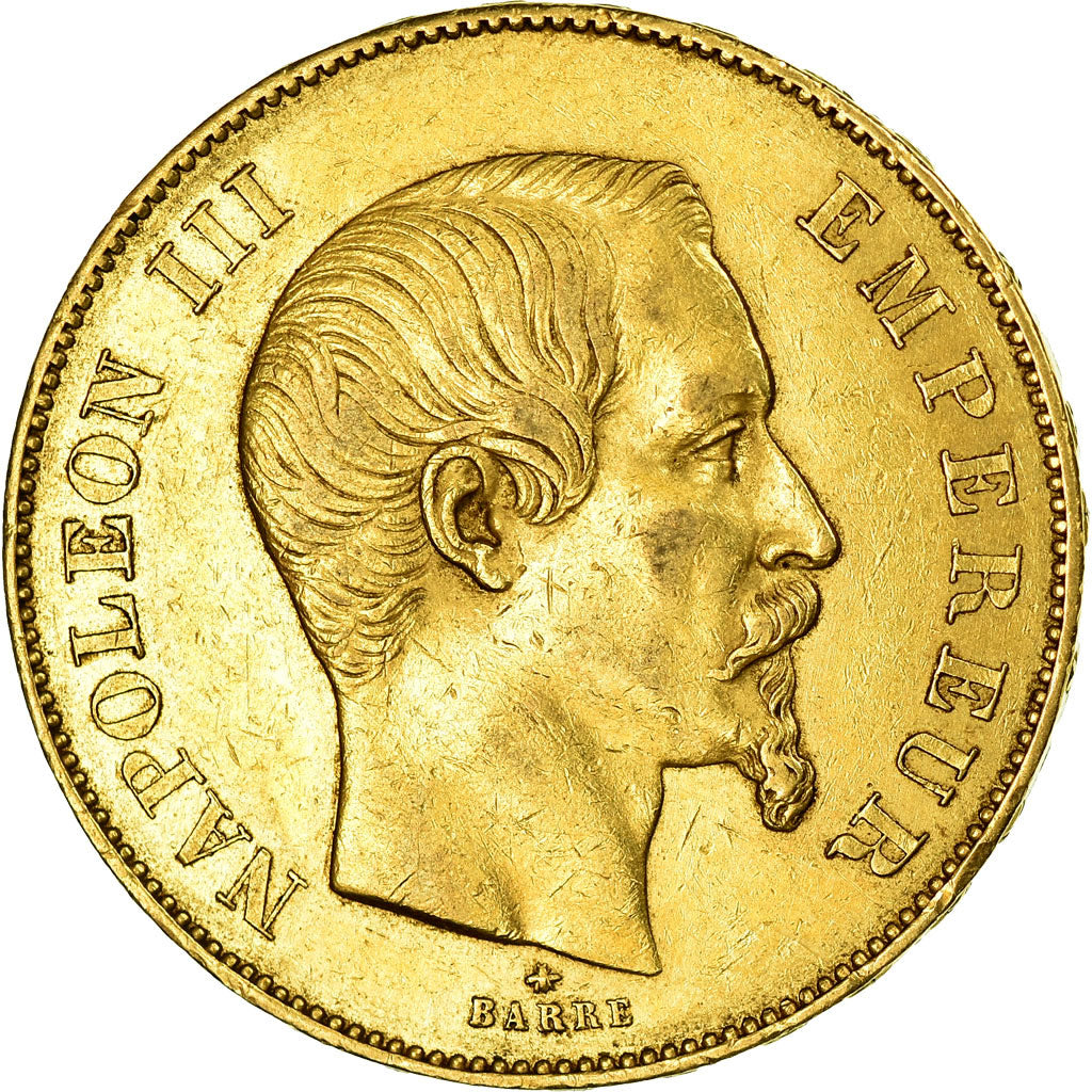 Coin, France, Napoleon III, 50 Francs, 1855, Strasbourg, Rare, AU(50-53), Gold