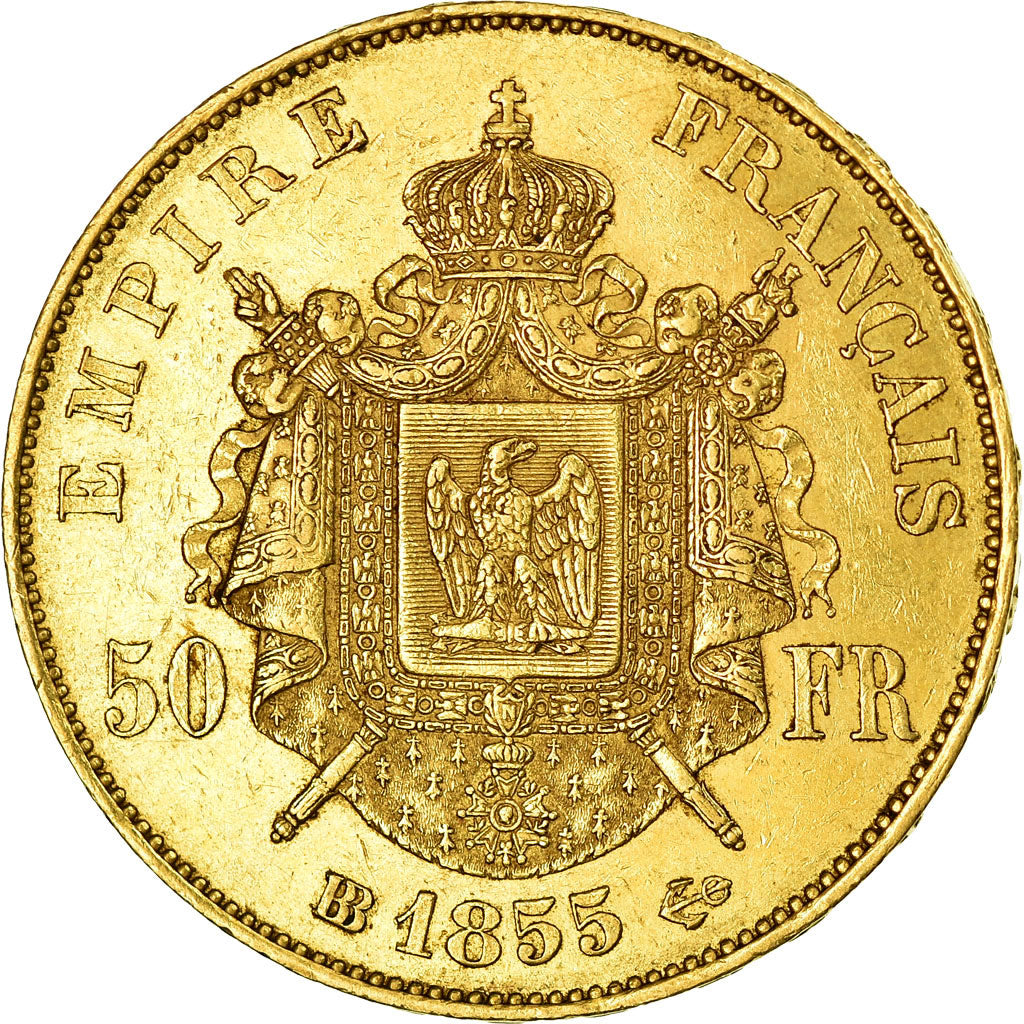 Coin, France, Napoleon III, 50 Francs, 1855, Strasbourg, Rare, AU(50-53), Gold