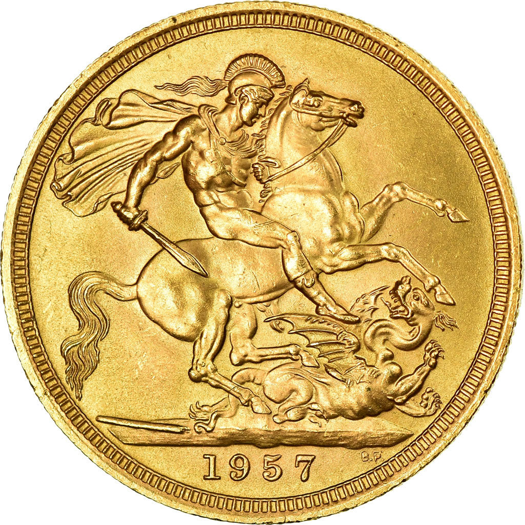 Coin, Great Britain, Elizabeth II, Sovereign, 1957, MS(64), Gold, KM:908