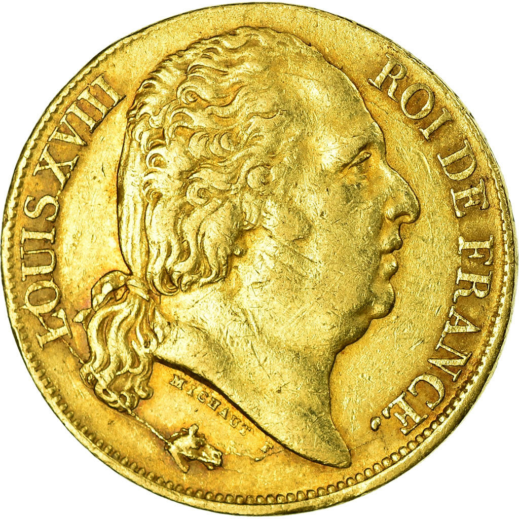 Moeda, França, Louis XVIII, 20 Francs, 1817, Bayonne, EF(40-45), Dourado