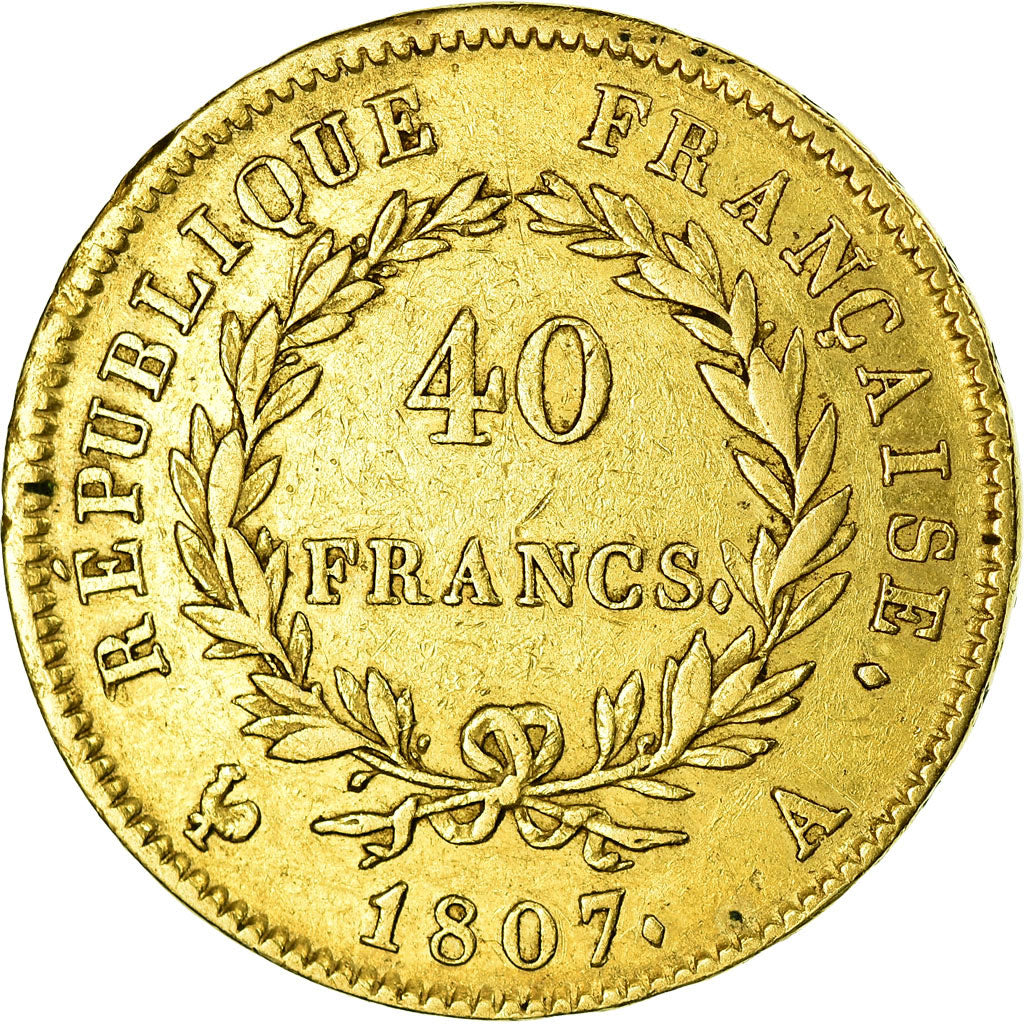 Moneda, Francia, Napoléon I, 40 Francs, 1807, Paris, BC+, Oro, KM:A688.1