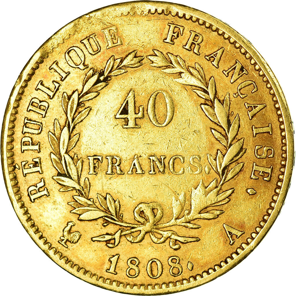 Moneda, Francia, Napoléon I, 40 Francs, 1808, Paris, MBC, Oro, KM:688.1