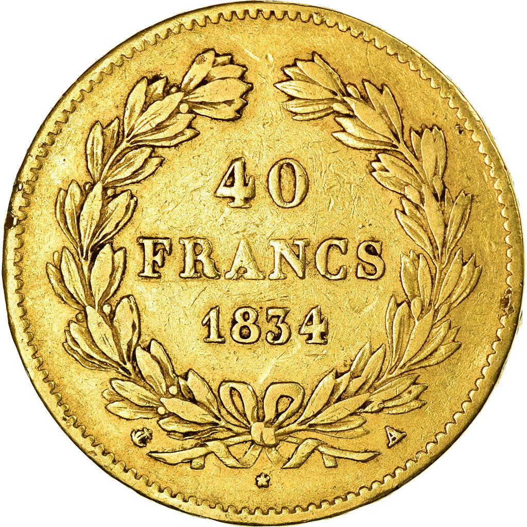 Coin, France, Louis-Philippe, 40 Francs, 1834, Paris, VF(30-35), Gold, KM:747.1