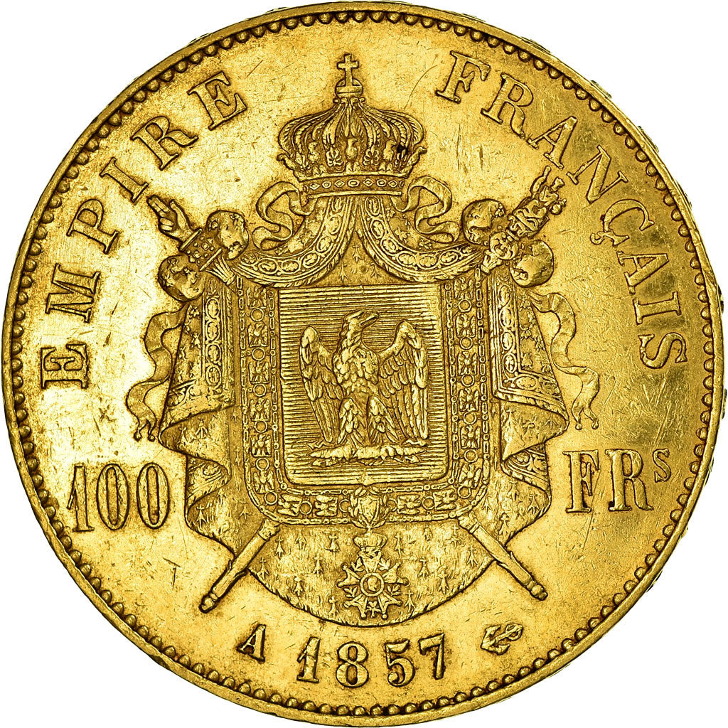 Munten, Frankrijk, Napoleon III, 100 Francs, 1857, Paris, ZF, Goud, KM:786.1