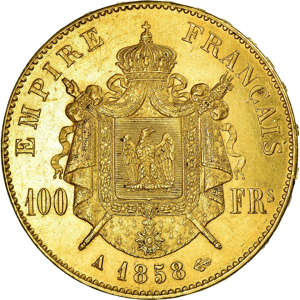 Münze, Frankreich, Napoleon III, 100 Francs, 1858, Paris, SS+, Gold, KM:786.1