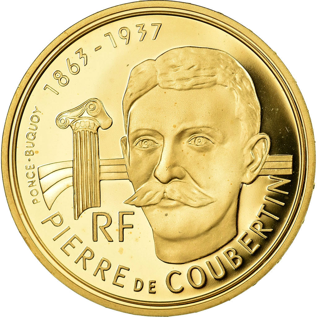 Monnaie, France, Albertville 92, Pierre de Coubertin, 500 Francs, 1991, Paris