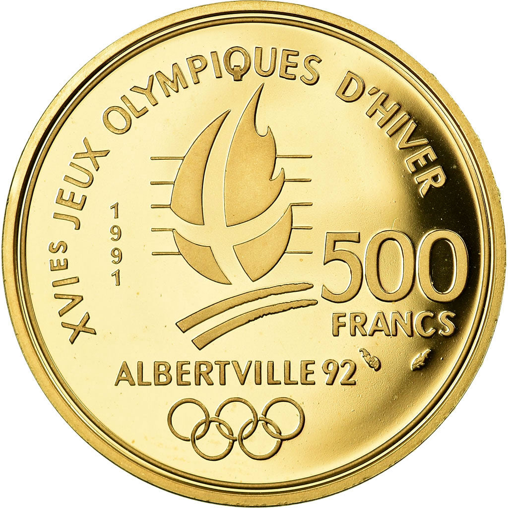 Monnaie, France, Albertville 92, Pierre de Coubertin, 500 Francs, 1991, Paris