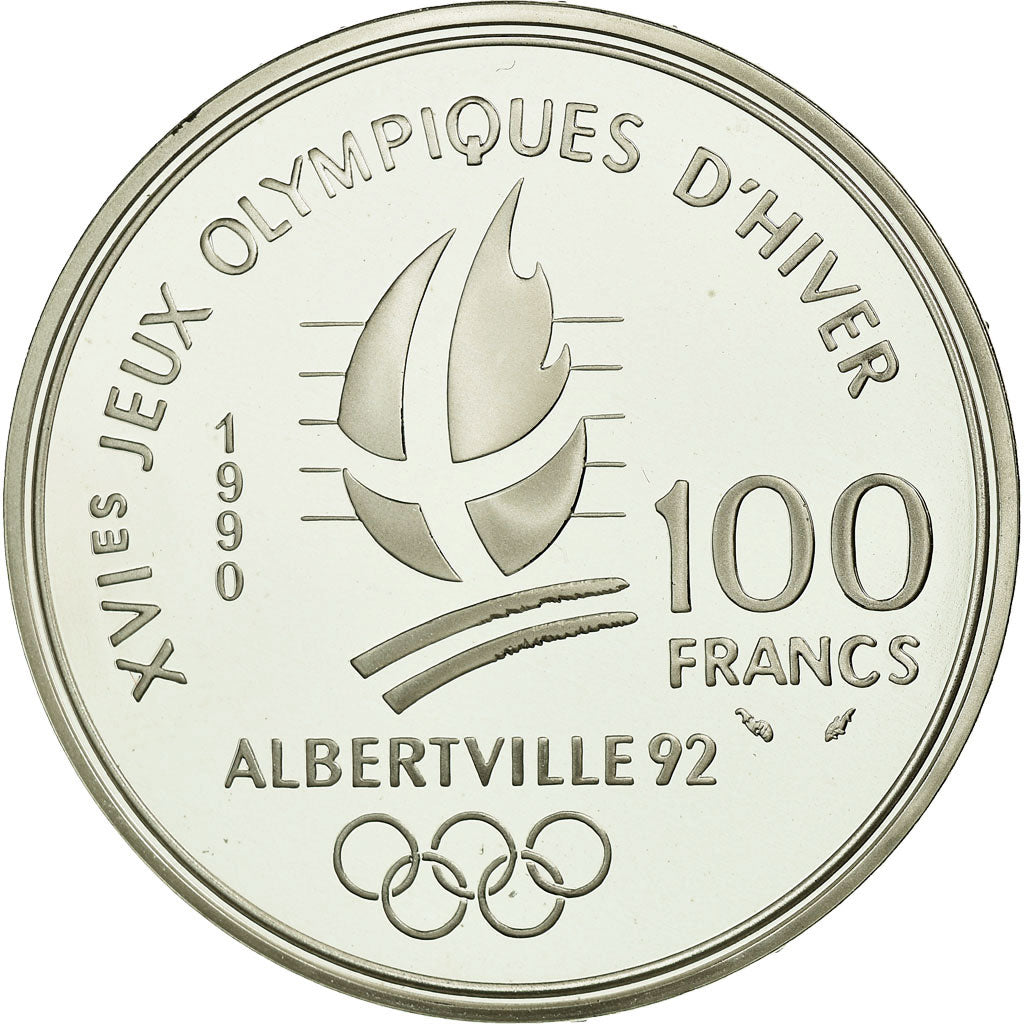Coin, France, Speed skaters, 100 Francs, 1990, Albertville 92, MS(65-70)