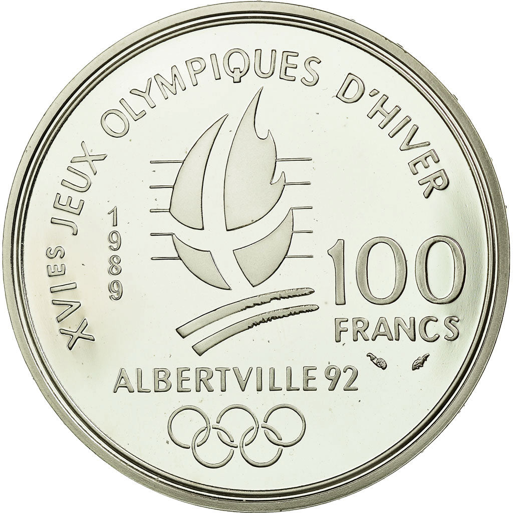Monnaie, France, Patinage artistique, 100 Francs, 1989, Albertville 92, FDC