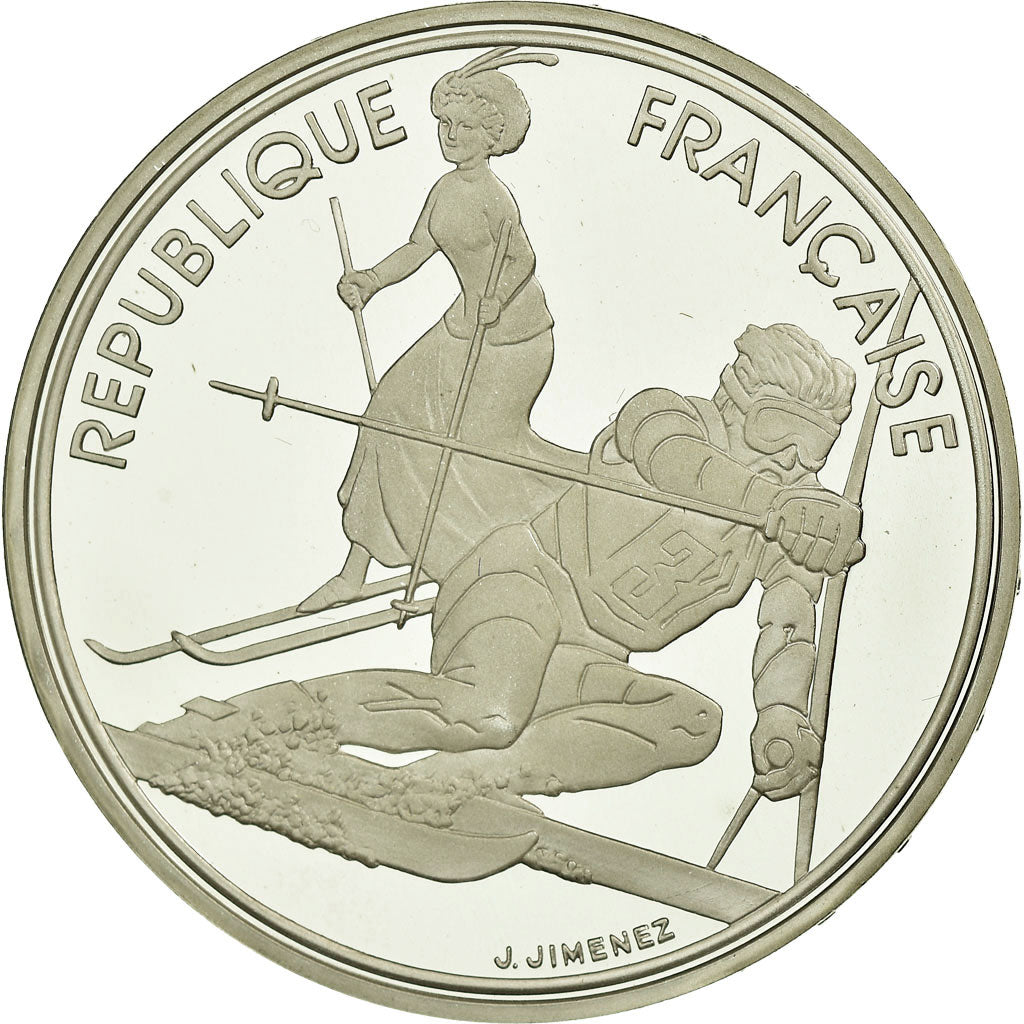 Monnaie, France, Slalom moderne, 100 Francs, 1990, Albertville 92, FDC, Argent