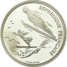 Coin, France, Ski jumpers, 100 Francs, 1991, Albertville 92, MS(65-70), Silver