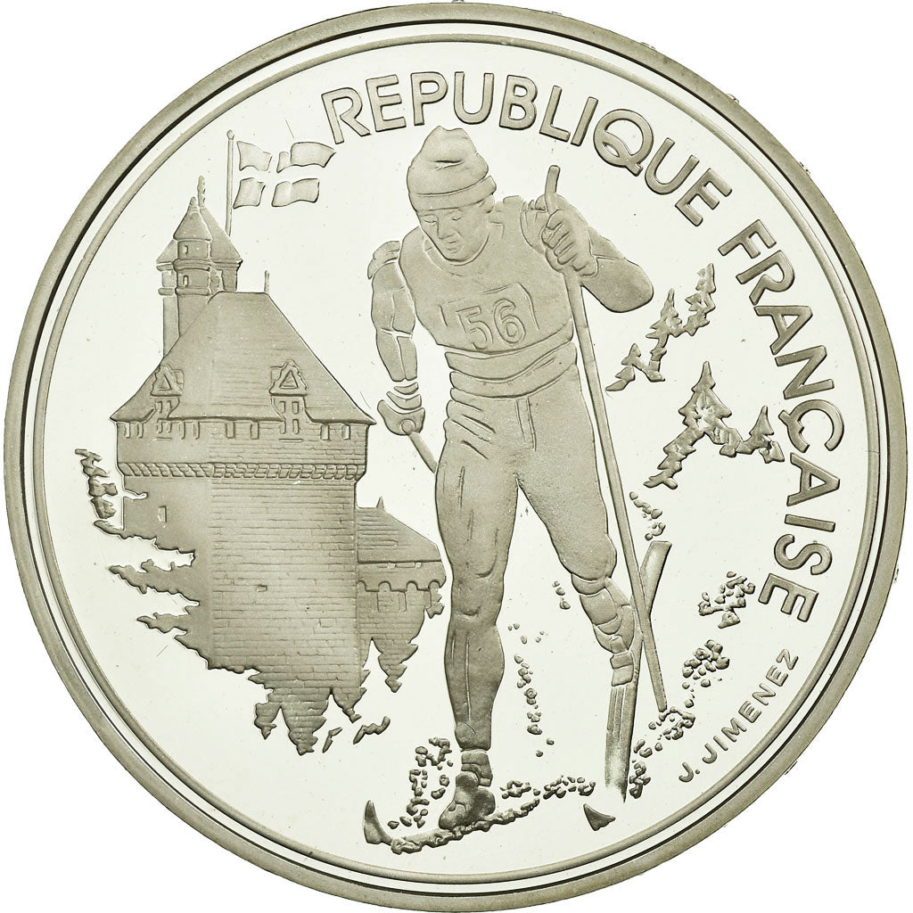 Moneda, Francia, Cross-country skier, 100 Francs, 1991, Albertville 92, FDC